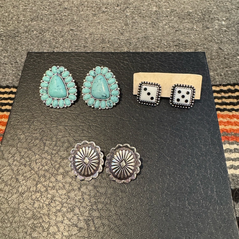 Justin Boots Turquoise and Silver Earring Trio